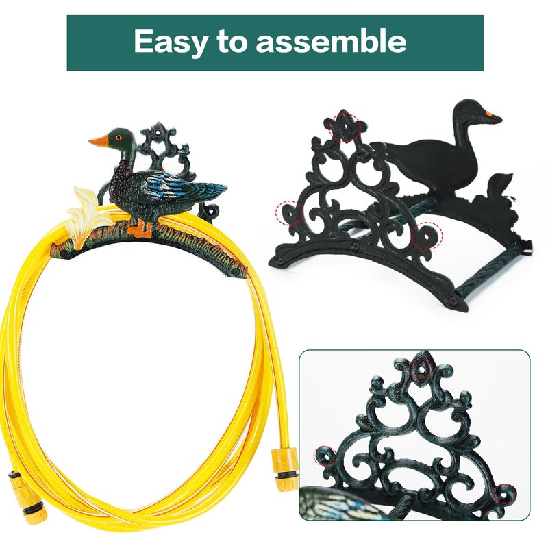 Sungmor Heavy Duty Cast Iron Garden Hose Holder | Water Hose Hanger Wall Mounted | Decorative Indoor Outdoor Hose Rack Reel | 50FT 75FT 100FT Water Hose Bulter Storage | Lovely Duck Metal Hose Stand - Image 4